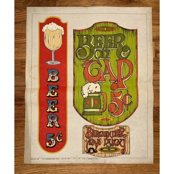 Vintage Old Fashioned Beer Signs 16 x 20” felt banner Wall Decor - Picture 2 of 6
